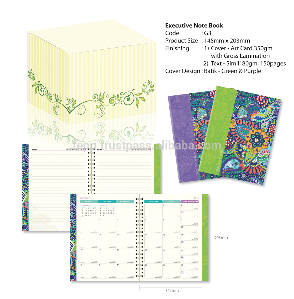 Batik Design Green / Purple Executive Note Book